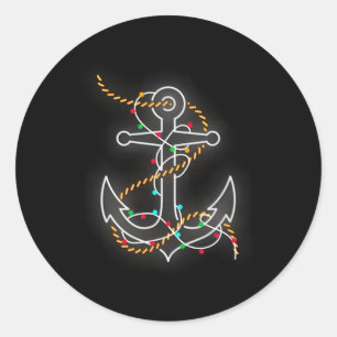 Sticker Rond Lumières de Noël en bateau Ancre Santa Voilier