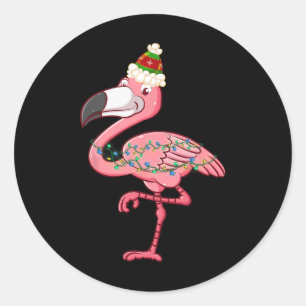 Sticker Rond Lumières de Noël exotiques flamant rose Hawaïen No