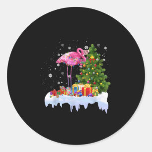 Sticker Rond Lumières des arbres de Noël Flamant rose