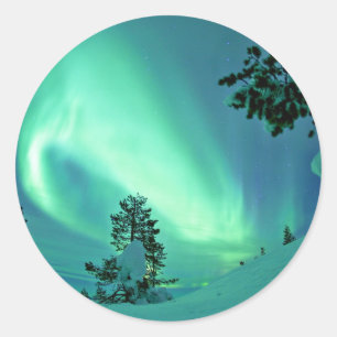 Sticker Rond Lumières du Nord en hiver