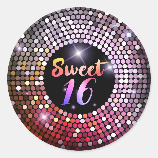 Sticker Rond Lumières Étincelantes Moderne Chic Sweet 16 (Devant)