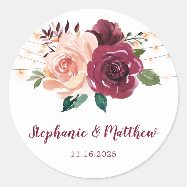 Sticker Rond Lumières florales Brousses Bourgogne Mariage d'aqu (Devant)