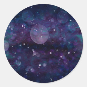 Sticker Rond Lumières Indigo Violet Jolies Étincelles Cœurs & É