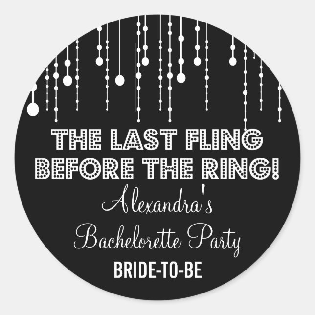 Sticker Rond Lumières suspendues Bachelorette Party Black Round (Devant)