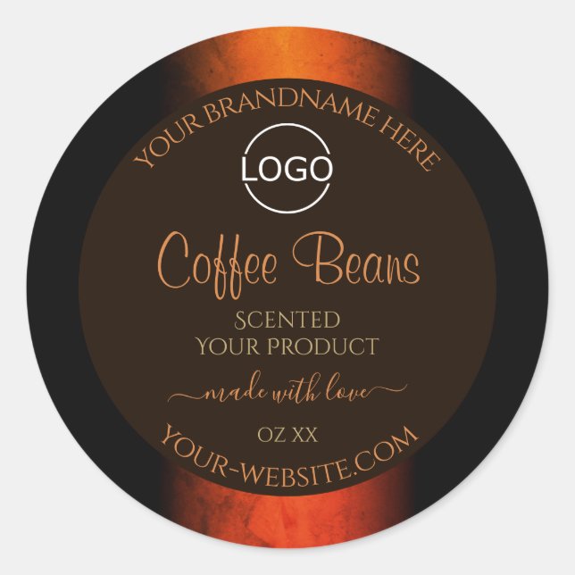 Sticker Rond Lumineuse orange Brown Marbre produit Logo Étiquet (Devant)
