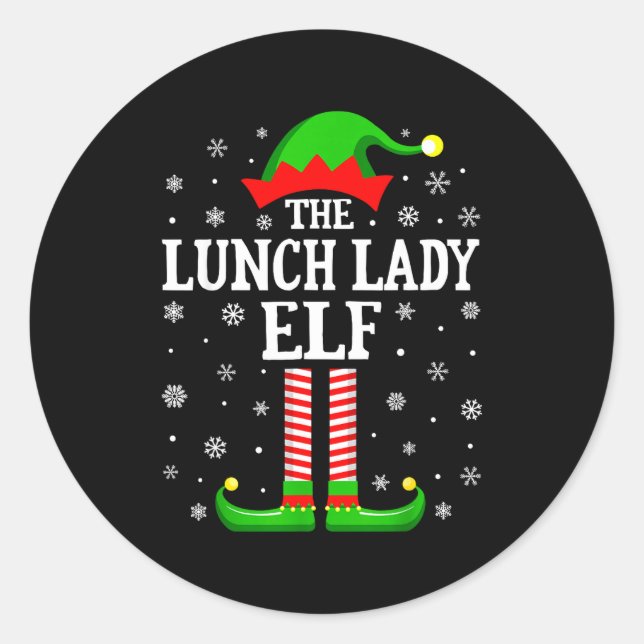 Sticker Rond Lunch Lady Elf Funny Christmas Family Matching  (Devant)