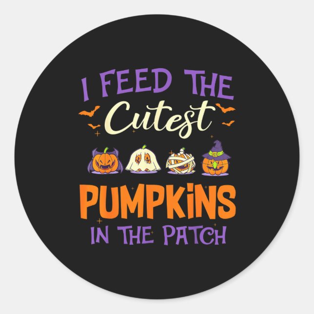 Sticker Rond Lunch Lady I Feed The Cutest Pumpkins Lover Hallow (Devant)
