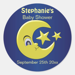 Sticker Rond Lune avec Baby shower étoiles