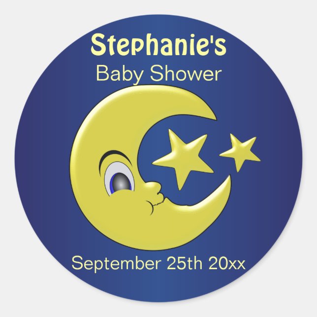 Sticker Rond Lune avec Baby shower étoiles (Devant)