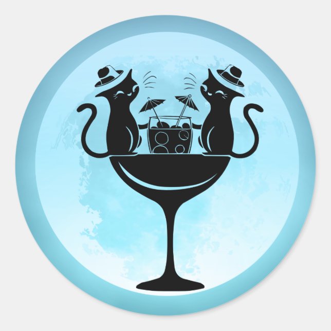 Sticker Rond Lune Avoir Cocktails Fête Chats (Devant)