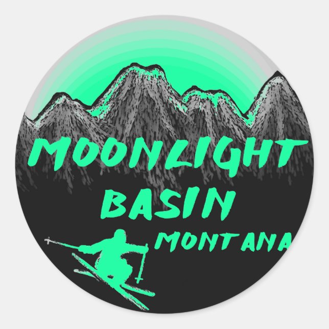 Sticker Rond Lune Bassin Montana skieur (Devant)