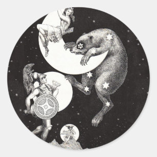 Sticker Rond Lune céleste ciel Univers Dieu Nuit Illustration