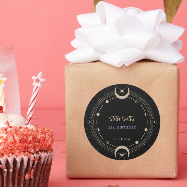 Sticker Rond Lune céleste mystique noire 21e anniversaire (Fête)