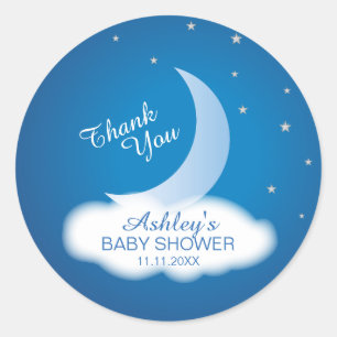 Sticker Rond Lune de Merci et baby shower d'étoiles -
