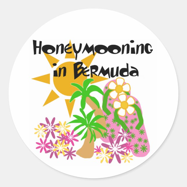 Sticker Rond Lune de miel aux Bermudes (Devant)
