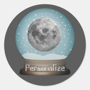 Sticker Rond Lune enneigement espace globe Sci fi hiver gris bl