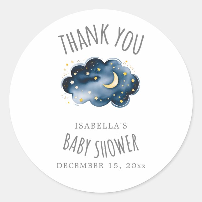 Sticker Rond Lune et étoiles Baby shower Merci Favoriser Sticke (Devant)