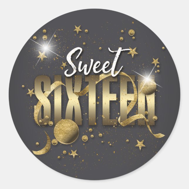 Sticker Rond Lune et étoiles Sweet 16 Gold/Blk ID788 (Devant)