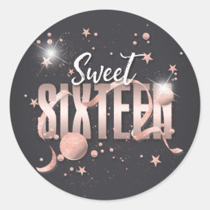 Sticker Rond Lune et étoiles Sweet 16 Rose Gold/Blk ID788