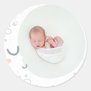 Sticker Rond Lune, étoile et nuage mignon photo bébé