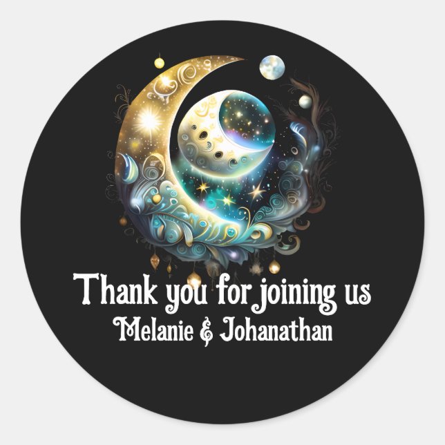 Sticker Rond Lune étoiles étoile nuit étoilée wiccan phases chi (Devant)