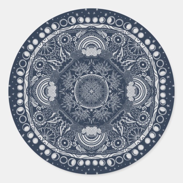 Sticker Rond Lune Mandala Lune Enfant Yoga (Devant)