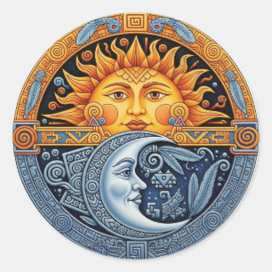 Sticker Rond Lune mexicaine et soleil