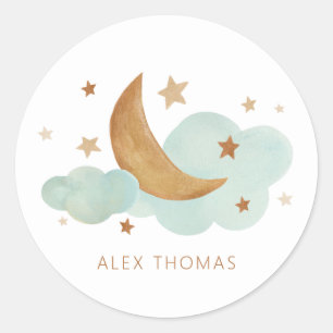 Sticker Rond Lune neutre et étoiles Personnalisé