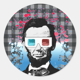 Sticker Rond Lunettes 3D Abraham Lincoln de style ferme rustiqu