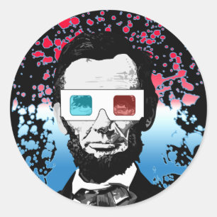 Sticker Rond Lunettes 3D dramatiques d'Abraham Lincoln en noir