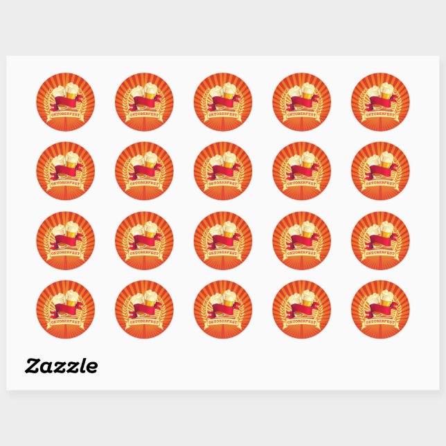Sticker Rond Lunettes de bière Oktoberfest sur Red Gold Sunburs (Feuille)