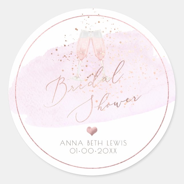 Sticker Rond Lunettes de champagne rose, Fête des mariées aquar (Devant)
