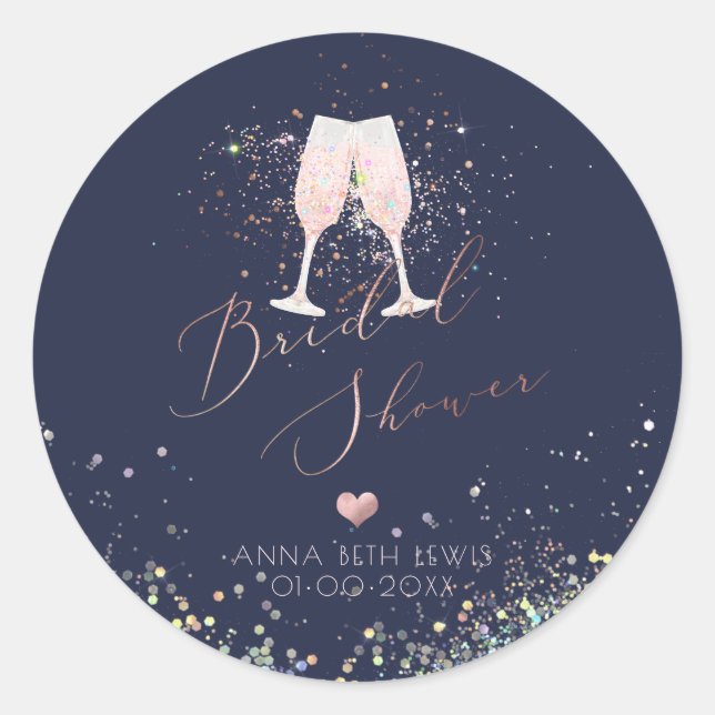 Sticker Rond Lunettes de champagne rose, Fête des mariées holog (Devant)