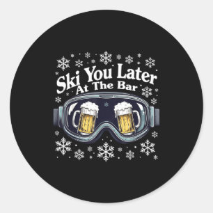 Sticker Rond Lunettes de ski drôles de bière ski vous plus tard