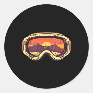 Sticker Rond Lunettes de ski et de snowboard Retro Mountain Sun