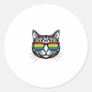 Sticker Rond Lunettes de soleil arc-en-ciel vintage Chat Fière