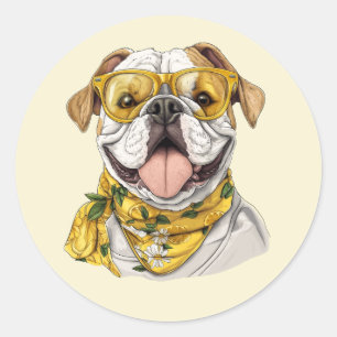 Sticker Rond Lunettes de soleil de Bulldog anglais mignon Citro