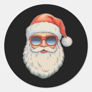 Sticker Rond Lunettes de soleil de Noël rétro visage Santa Noël