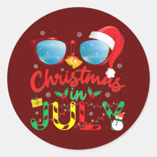 Sticker Rond Lunettes de soleil de Santa Hat Noël Été Juillet