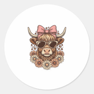 Sticker Rond Lunettes de soleil de vache des Highlands mignonne