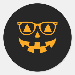 Sticker Rond Lunettes de soleil Jack-o'-lantern Face Halloween 