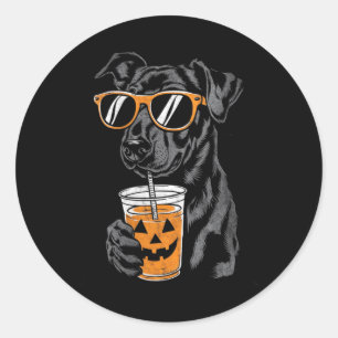 Sticker Rond Lunettes de soleil pour femmes Chien noir avec boi