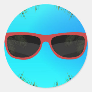 Sticker Rond Lunettes de soleil Shades Red Blue Été Plage Pisci