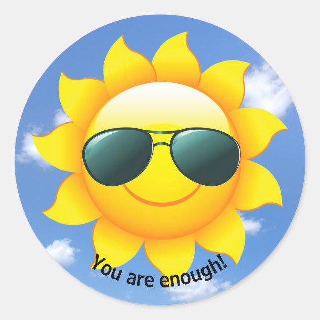 Sticker Rond Lunettes de soleil sur le soleil jaune dans le cie (Devant)