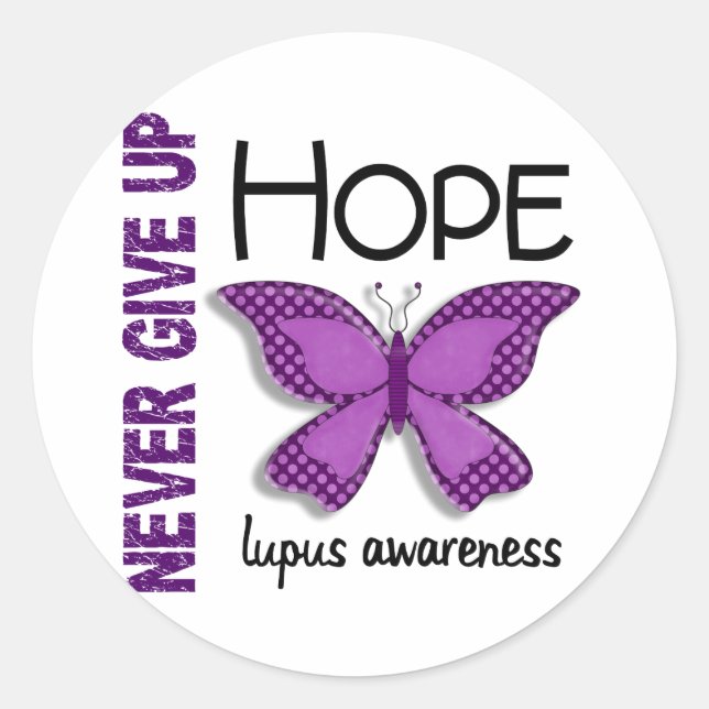 Sticker Rond Lupus n'abandonne jamais le papillon Hope 4.1 (Devant)