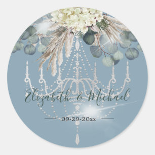 Sticker Rond Lustre Floral bleu Eucalyptus Mariage élégant