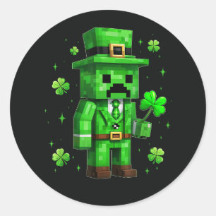 Sticker Rond Lutin Chanceux Drôle de jeu vidéo St Patrick's Day