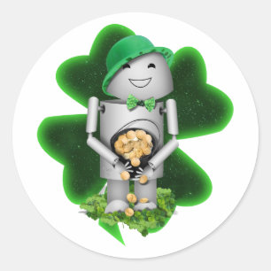 Sticker Rond Lutin Robot Saint-Patrick