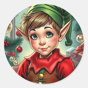 Sticker Rond Lutine de dessin animé fantaisiste   Noël