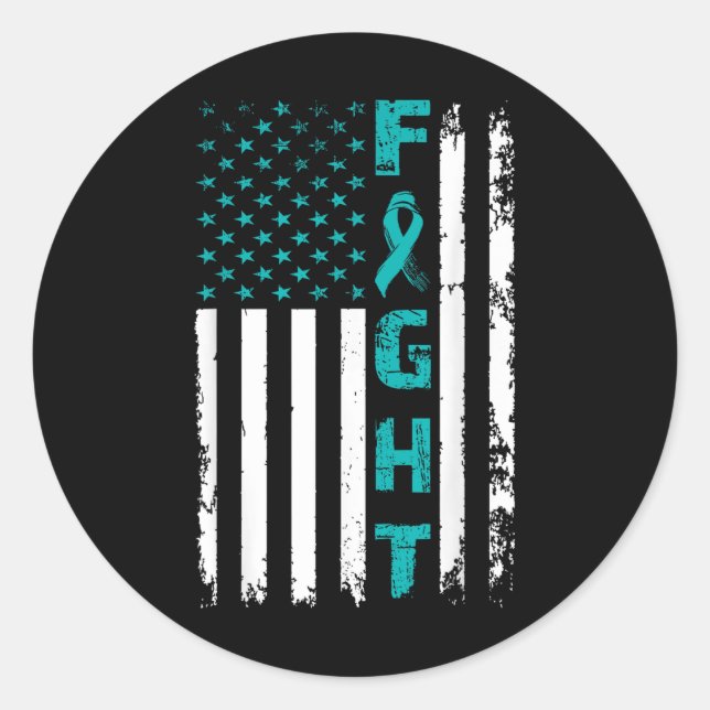 Sticker Rond Lutter contre le cancer de l'ovaire American Flag  (Devant)
